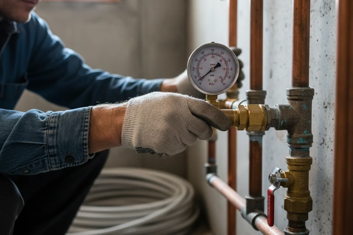 Pressure testing a repaired line during Water Line Repair in Taylors Falls